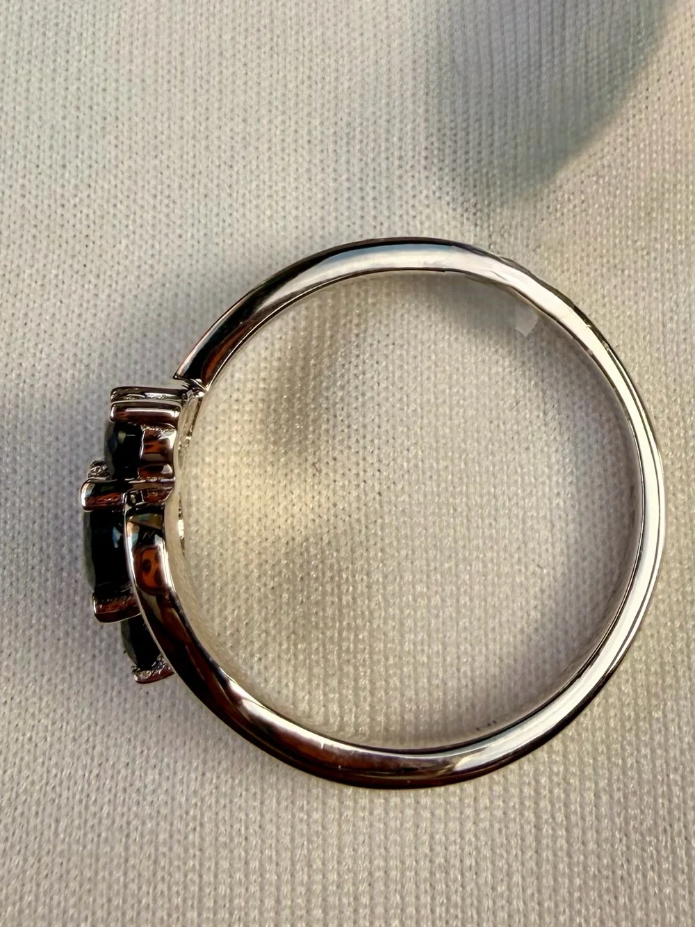 14K White Gold/925 Sterling Silver Black Sapphire Ring